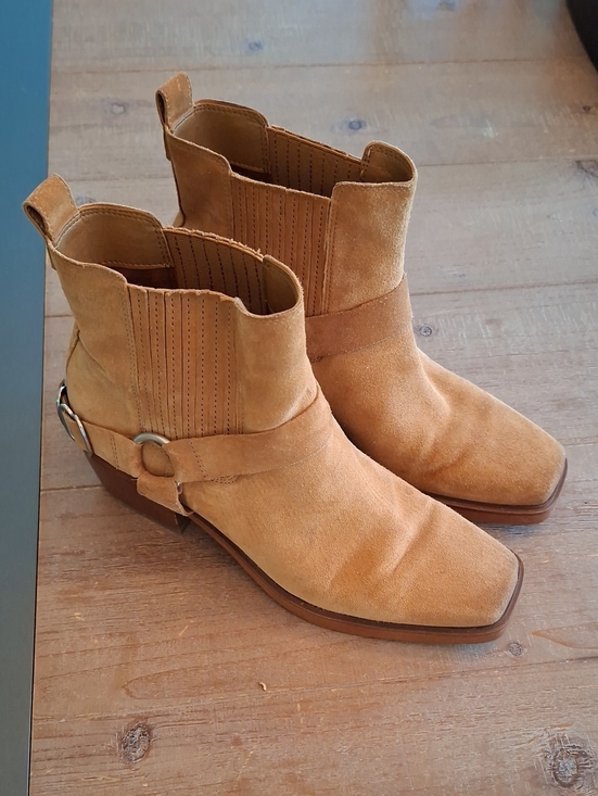 Sam Edelman Shoes - Sam Edelman Luxury Tan Suede & Silver Western Square-toe Boots (Size US 8.5)